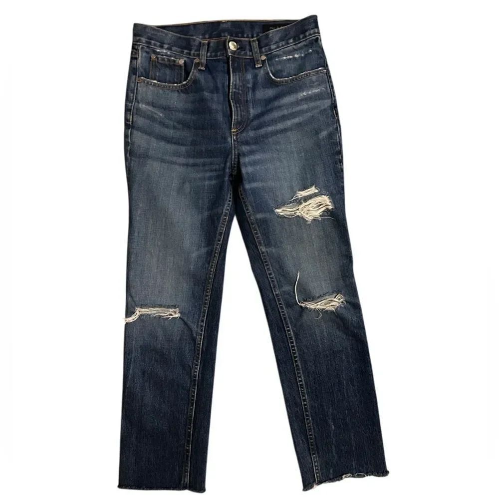 rag & bone Distressed Straight Leg Jeans - Dark Blue 26